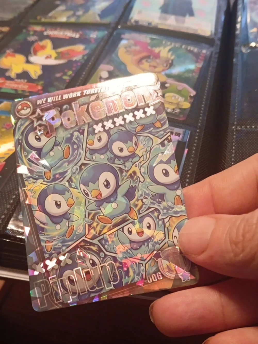 Pokemon Piplup Holographic Card — Blue, Teal, Silver